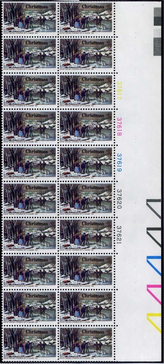 Scott 1702 13 Cent Stamp Christmas Winter Pastime Plate Block