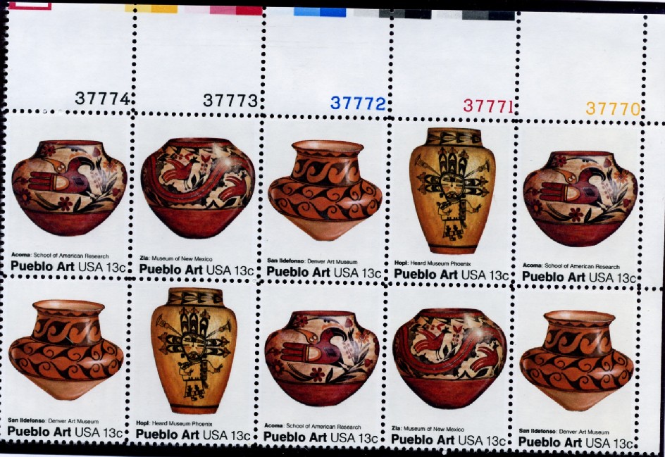 Scott 1706 to 1709 13 Cent Stamp Pueblo Art Plate Block
