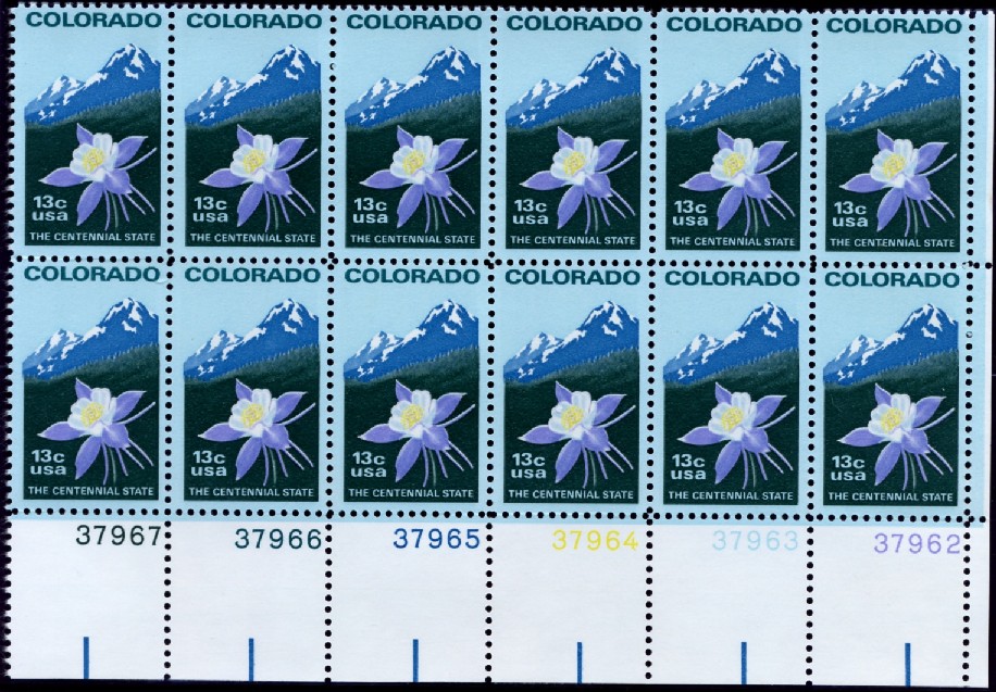 Scott 1711 13 Cent Stamp Colorado Statehood Plate Block
