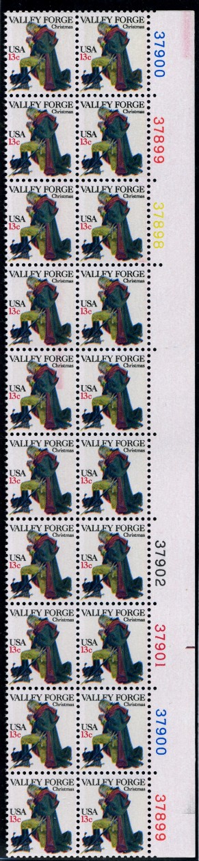 Scott 1729 13 Cent Christmas Stamp Valley Forge Plate Block