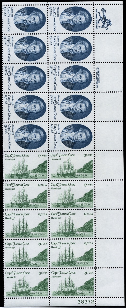 Scott 1732 and 1733 13 Cent Stamps Captain James Cook Plate Block