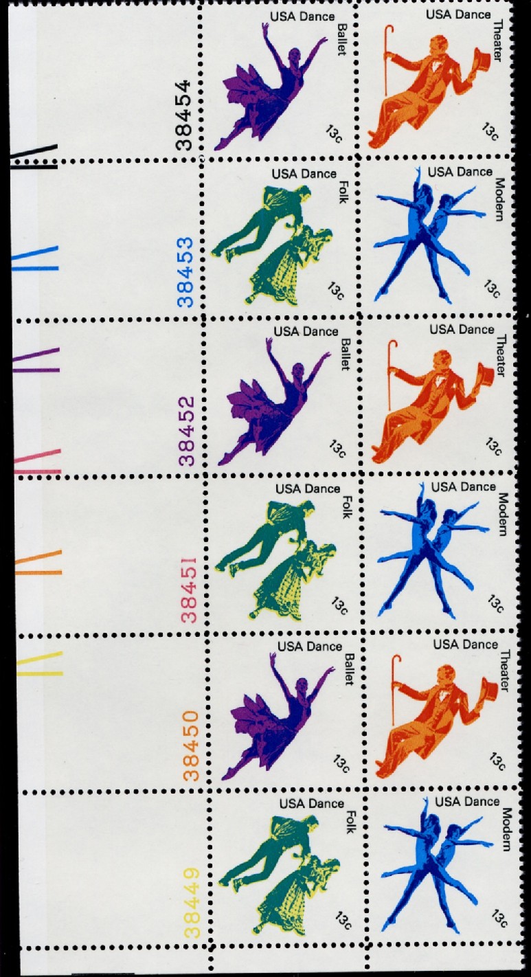 Scott 1749 to 1752 13 Cent Stamps Dance Plate Block