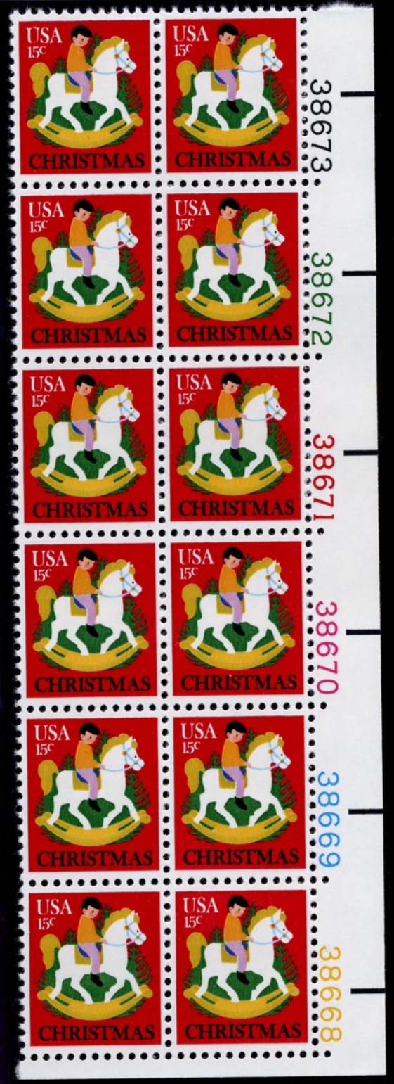 Scott 1769 15 Cent Christmas Stamp Rocking Horse Plate Block