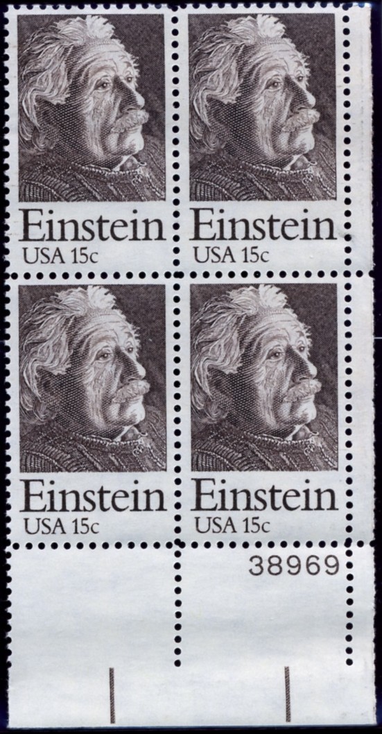Scott 1774 15 Cent Stamp Albert Einstein Plate Block