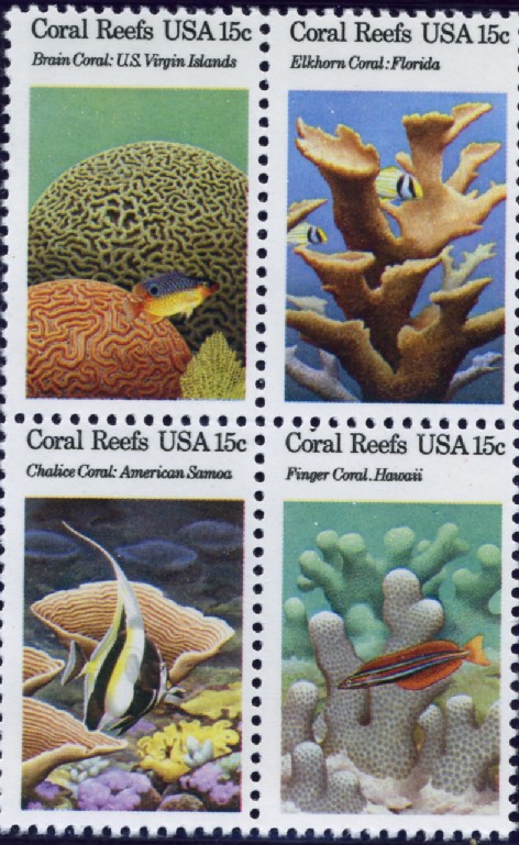 Scott 1827 to 1830 15 Cent Stamps Coral Reefs