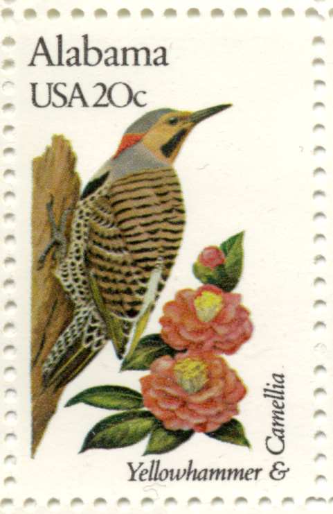 Scott 1953 20 Cent Stamp State Birds and Flowers Alabama Yellowhammer and Carnellia