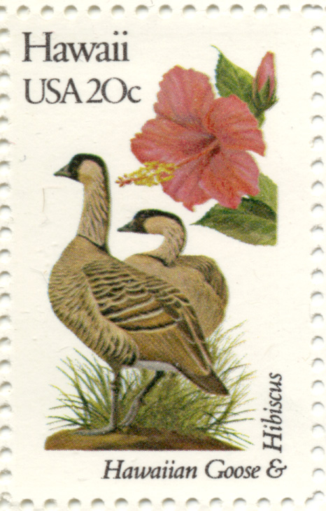 Scott 1963 20 Cent Stamp State Birds and Flowers Hawaii Hawaiian Goose and Hibiscus