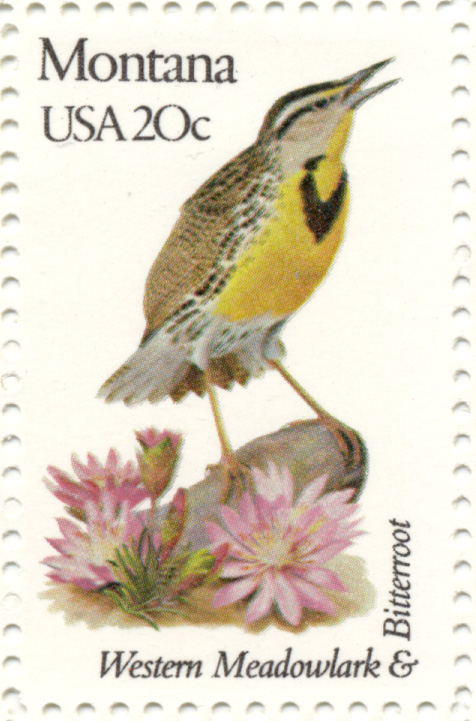 Scott 1978 20 Cent Stamp State Birds and Flowers Montana Western Meadowlark and Bitterroot