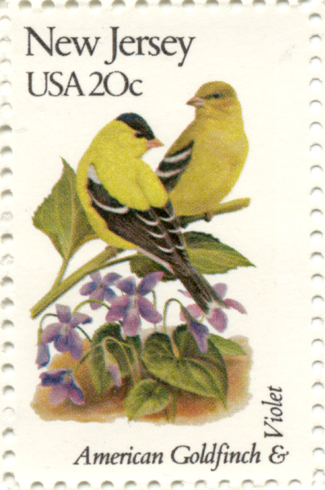Scott 1982 20 Cent Stamp State Birds and Flowers New Jersey American Goldfinch and Violet