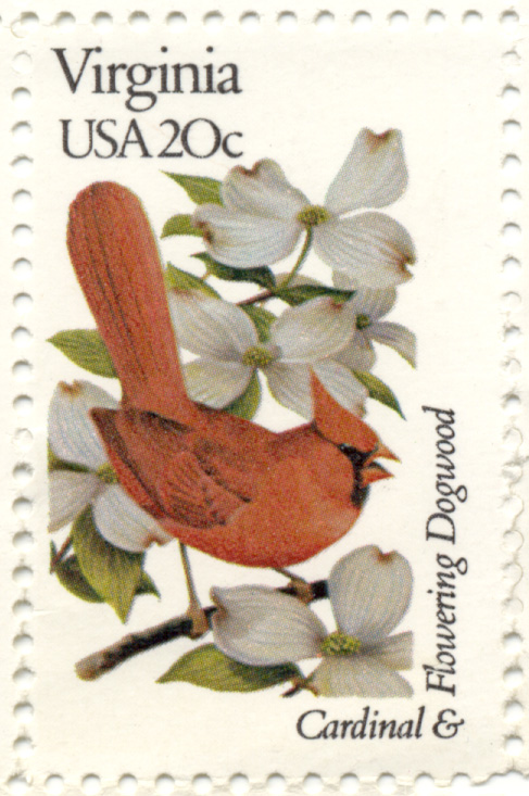 Scott 1998 20 Cent Stamp State Birds and Flowers Virginia Cardinal and Flowering Dogwood