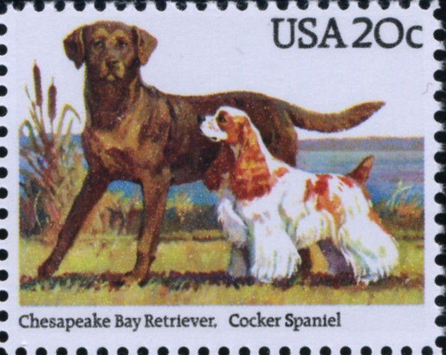 Scott 2099 20 Cent Stamp Chesapeake Bay Retriever and Cocker Spaniel