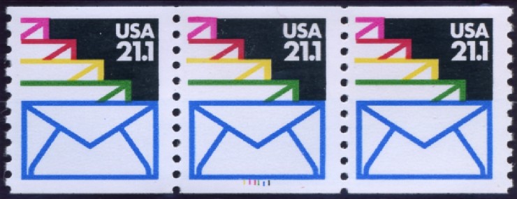 Scott 2150 21.1 Cent Coil Stamps Envelopes Three