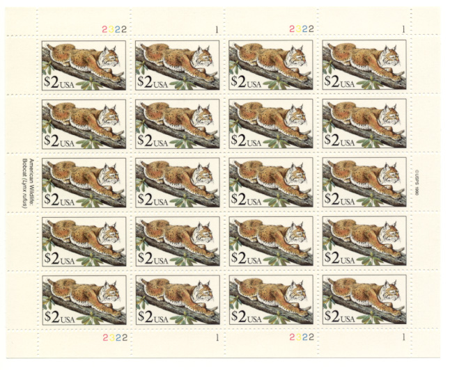 Scott 2482 Bobcat 2 Dollars Stamps Full Sheet
