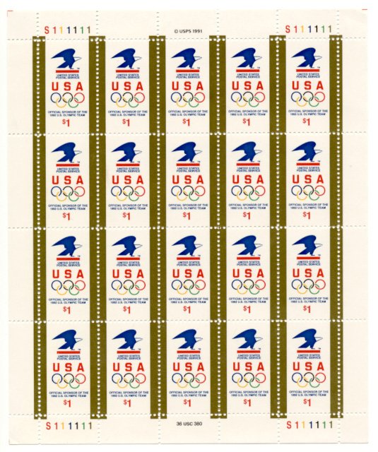 Olympic Rings 1 Dollar Stamps Full Sheet Scott 2539