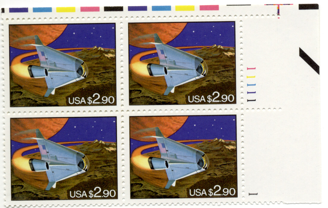 Futuristic Spacecraft 2.90 Dollar Stamp Plate Block Scott 2543