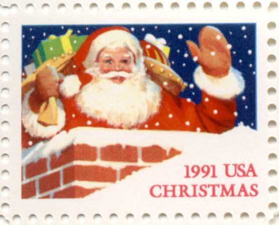 Santa In Chimney 1991 Christmas 29 Cent Stamp Scott 2579