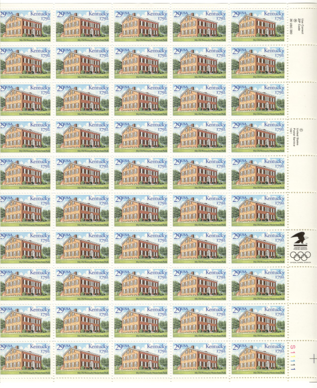Scott 2636 Kentucky Bicentennial 29 Cents Stamps Full Sheet