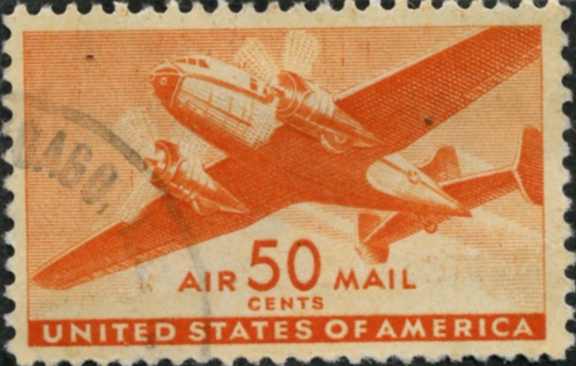 Scott C31 Orange Transport Plane 50 Cent Airmail Stamp