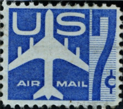 Scott C51 Jetliner Silhouette Blue 7 Cent Airmail Stamp