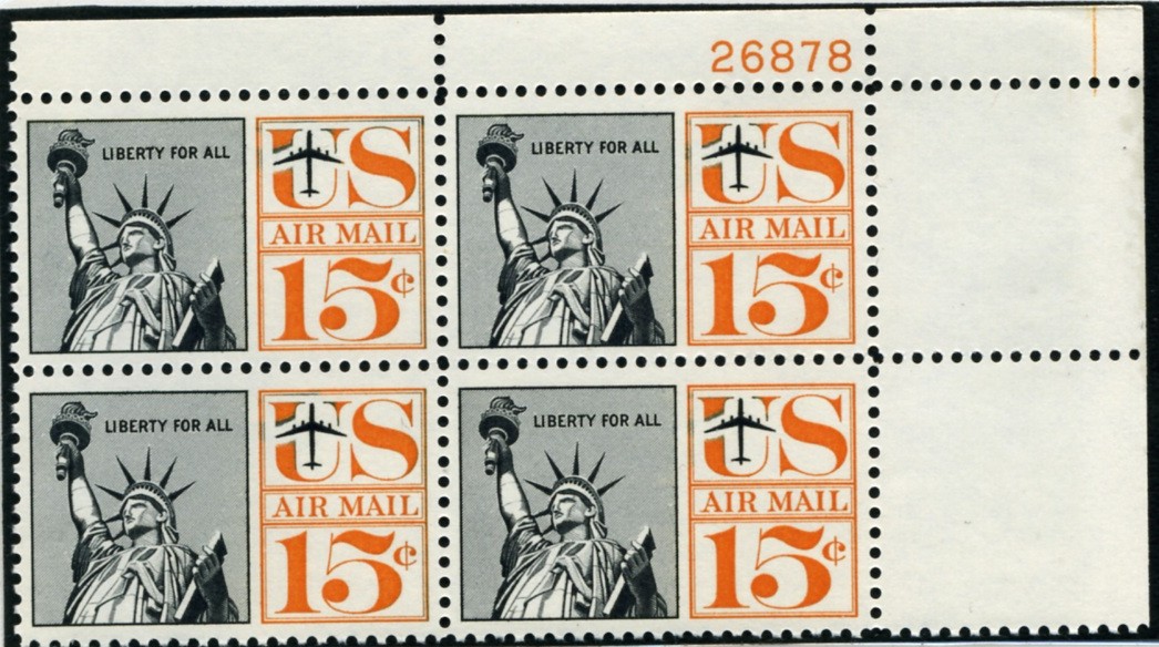 Scott C63 Statue of Liberty 15 Cent Airmail Stamp Plate Block