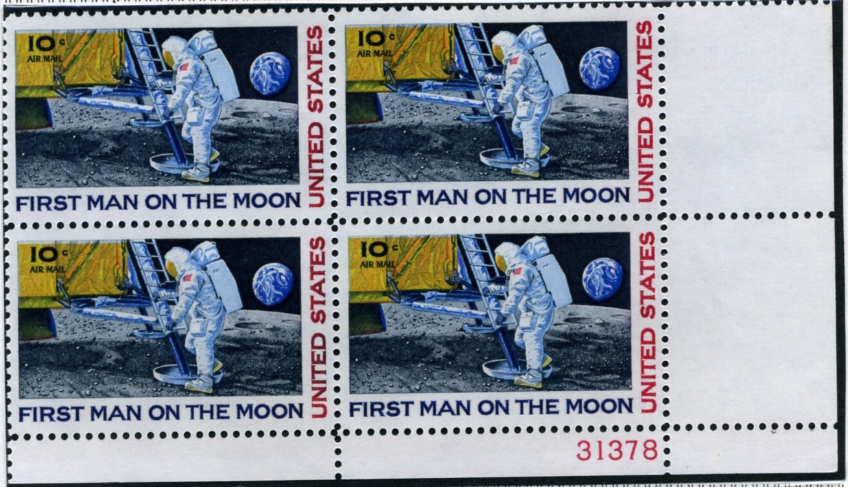 Scott C76 First Man On The Moon 10 Cent Airmail Stamp Plate Block