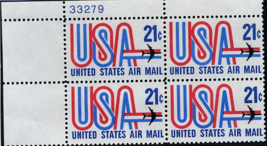 Scott C81 USA and Jet 21 Cent Airmail Stamp Plate Block