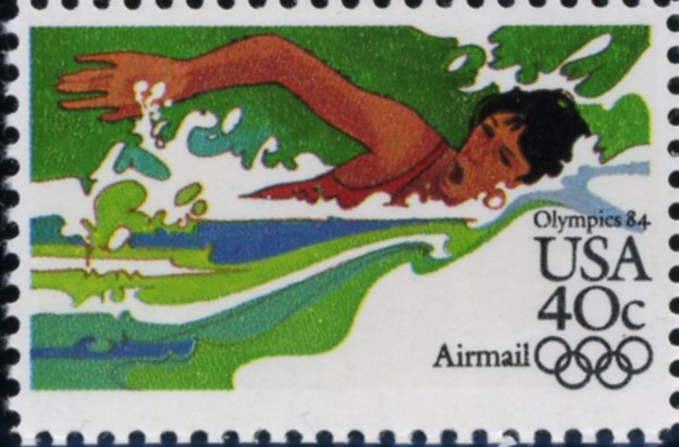 Scott C107 Summer Olympics Swimming 40 Cent Airmail Stamp