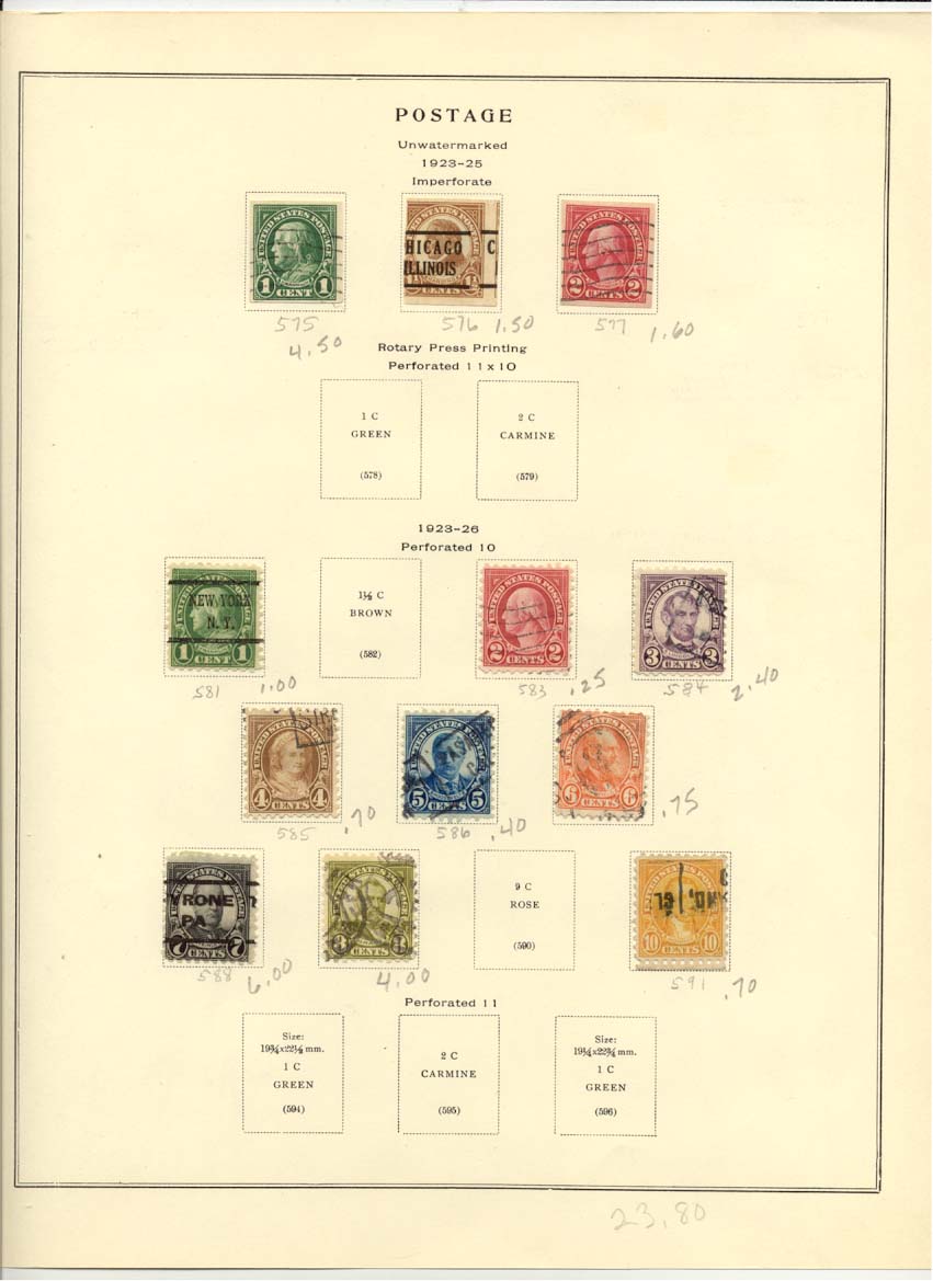 Postage Stamps Scott 575 576 577 581 583 584 585 586 587 588 589 591