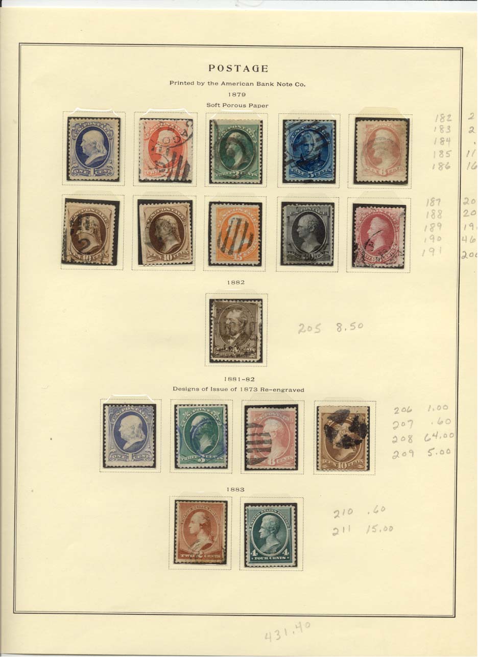 Postage Stamps Scott #182, 183, 184, 185, 186, 187, 188, 189, 190, 191, 205, 206, 207, 208, 209, 210, 211