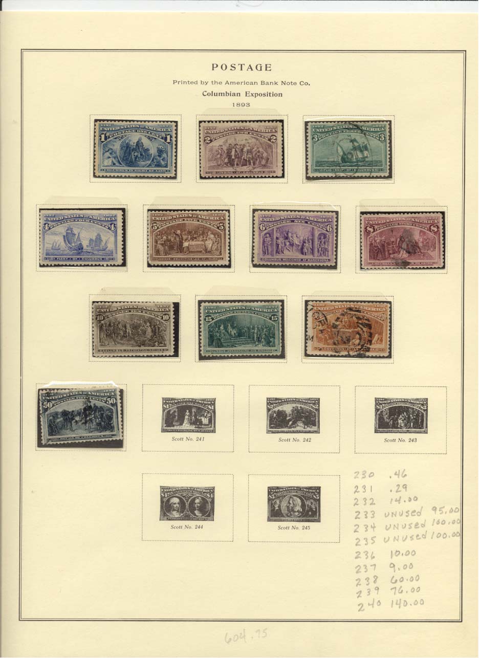 Postage Stamps Scott #230, 231, 232, 233, 234, 235, 236, 237, 238, 239, 240