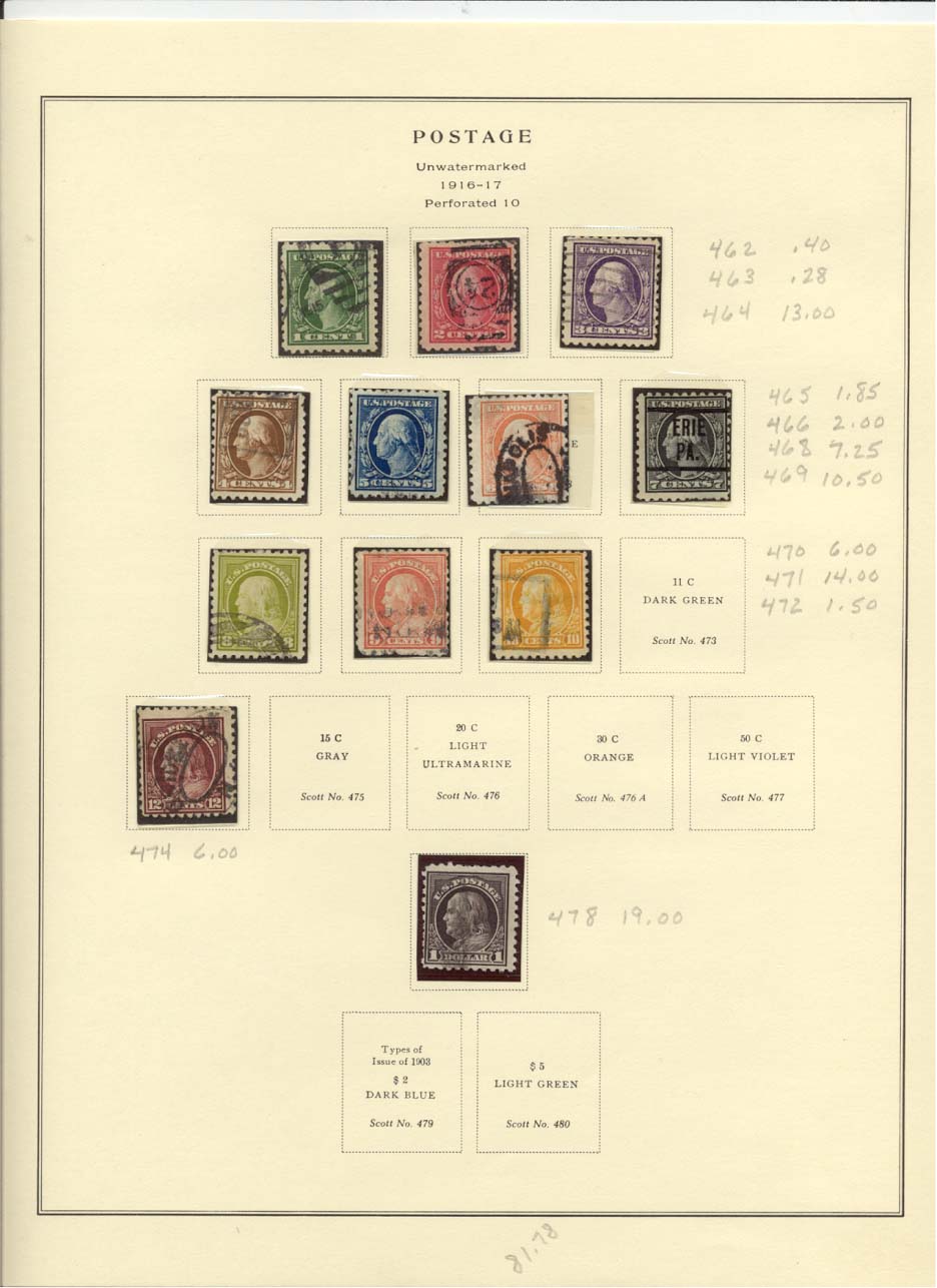 Postage Stamps Scott #462, 463, 464, 465, 466, 468, 469, 470, 471, 472, 474