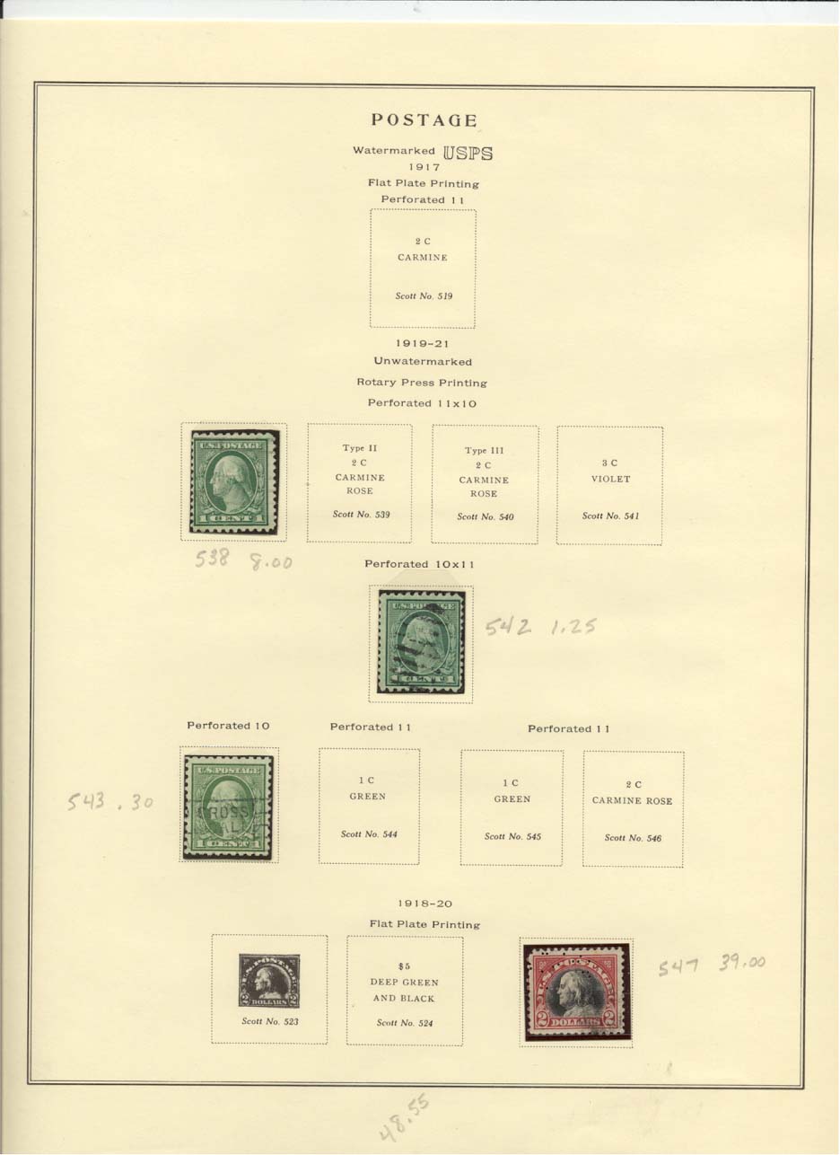 Postage Stamps Scott #538, 542, 543, 547