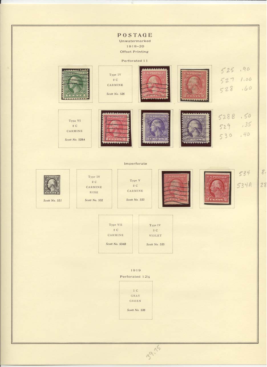 Postage Stamps Scott #525, 527, 528, 528B, 529, 530, 534, 534A