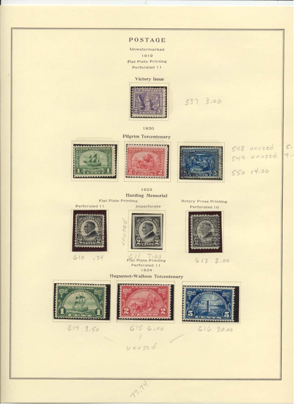 Postage Stamps Scott #537, 548, 549, 550, 610, 611, 612, 614, 615, 616