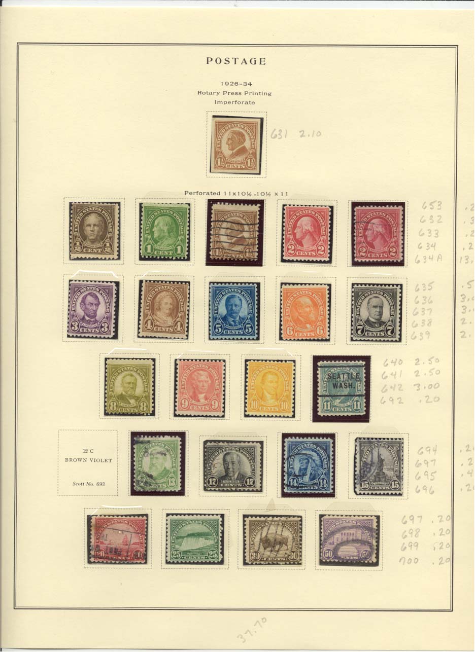 Postage Stamps Scott #631, 653, 632, 633, 634, 634A, 635, 636, 637, 638, 639, 640, 641, 642, 692, 694, 697, 695, 696, 697, 698, 699, 700