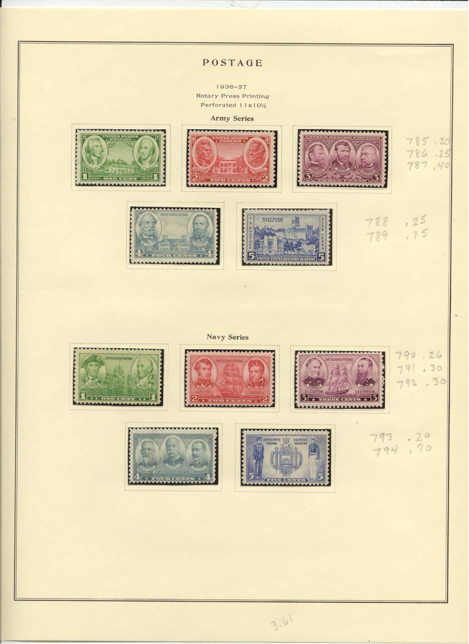 Postage Stamps Scott #785, 786, 787, 788, 789, 790, 791, 792, 793, 794