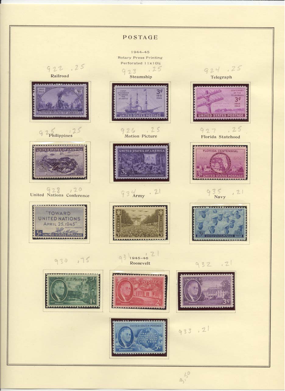 Postage Stamps Scott #922, 923, 924, 925, 926, 927, 928, 934, 935, 930, 931, 932, 933