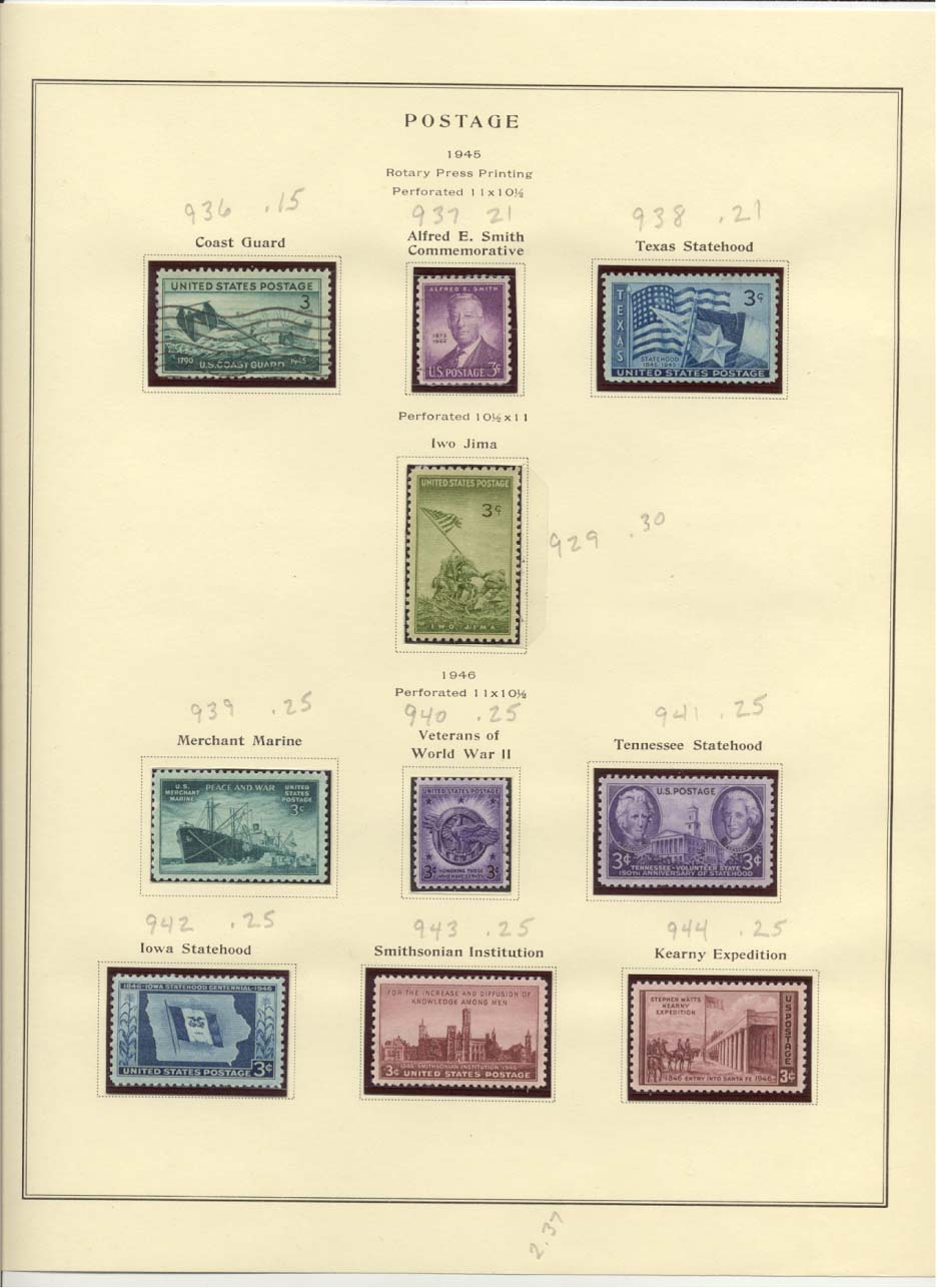 Postage Stamps Scott #936, 937, 938, 929, 939, 940, 941, 942, 943, 944