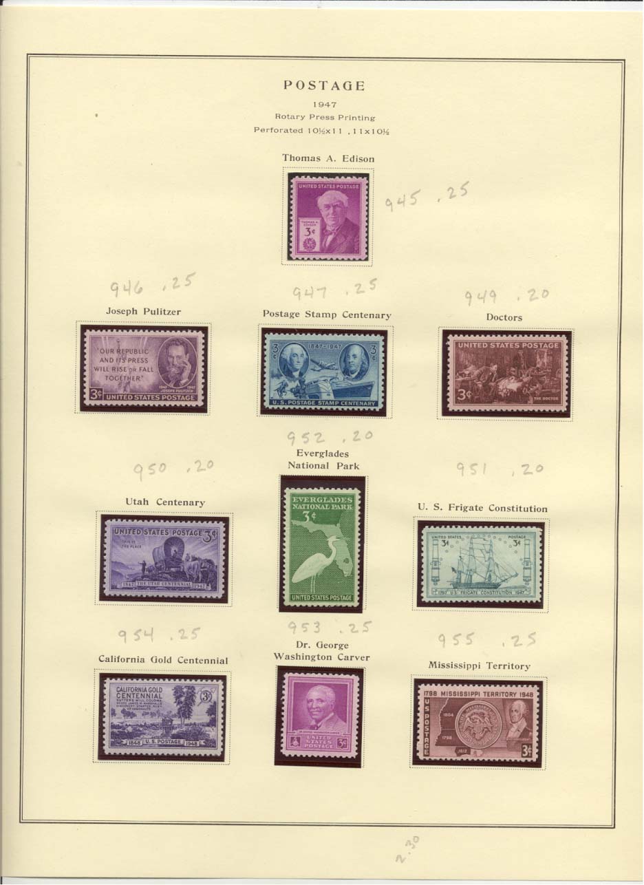Postage Stamps Scott #945, 946, 947, 949, 950, 952, 951, 954, 953, 955