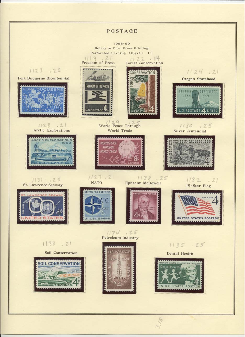 Postage Stamps Scott #1123, 1119, 1122, 1124, 1128, 1129, 1130, 1131, 1127, 1138, 1132, 1133, 1134, 1135