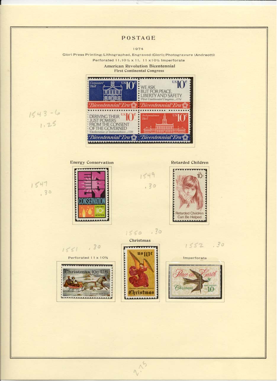 Postage Stamps Scott #1543-1546, 1547, 1549, 1551, 1550, 1552
