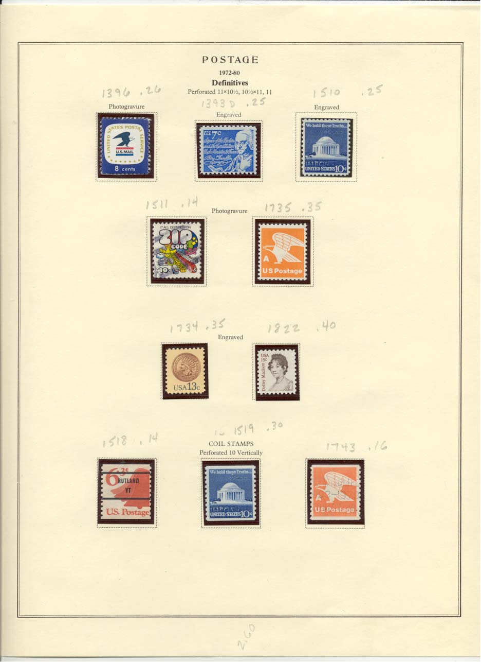 Postage Stamps Scott #1396, 1393D, 1510, 1511, 1735, 1734, 1822, 1518, 1519, 1743