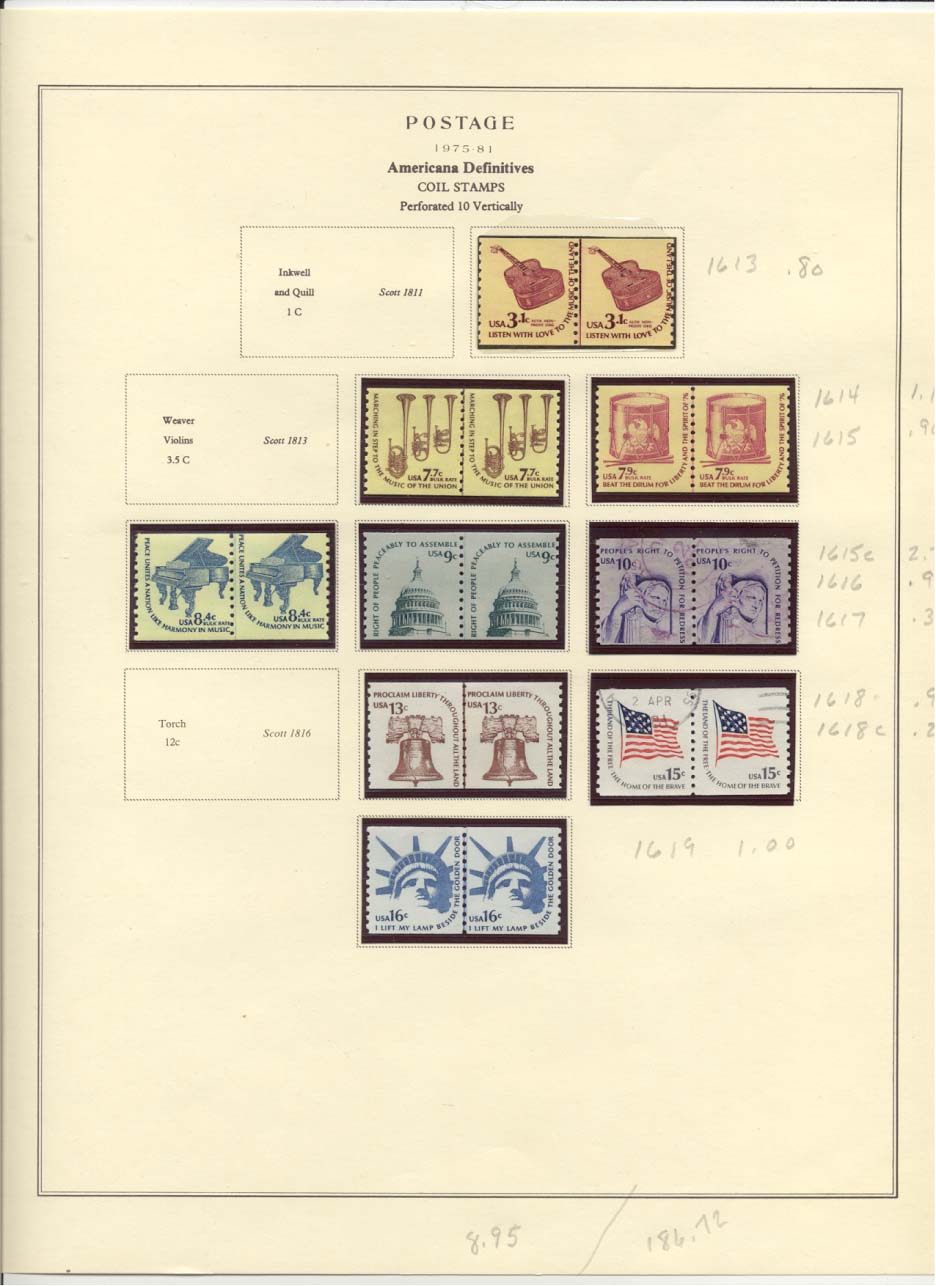 Postage Stamps Scott #1613, 1614, 1615, 1615c, 1616, 1617, 1618, 1618c, 1619