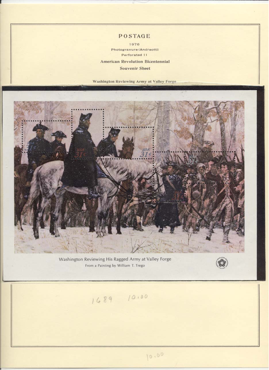 Postage Stamps Scott #1689 Washington Reviewing Army At Valley Forge Sheet