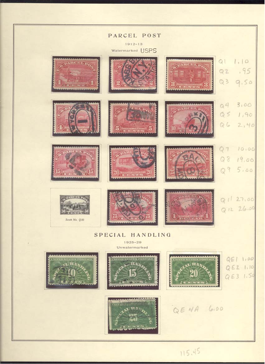 Parcel Post and Special Handling Stamps Scott #Q1, Q2, Q3, Q4, Q5, Q6, Q7, Q8, Q9, Q11, Q12, QE1, QE2, QE3, QE4