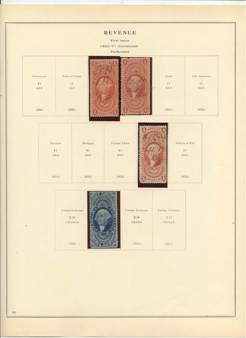 First Issue Revenue Stamps Catalog #3867c, 3868c, 3874c, 3877c