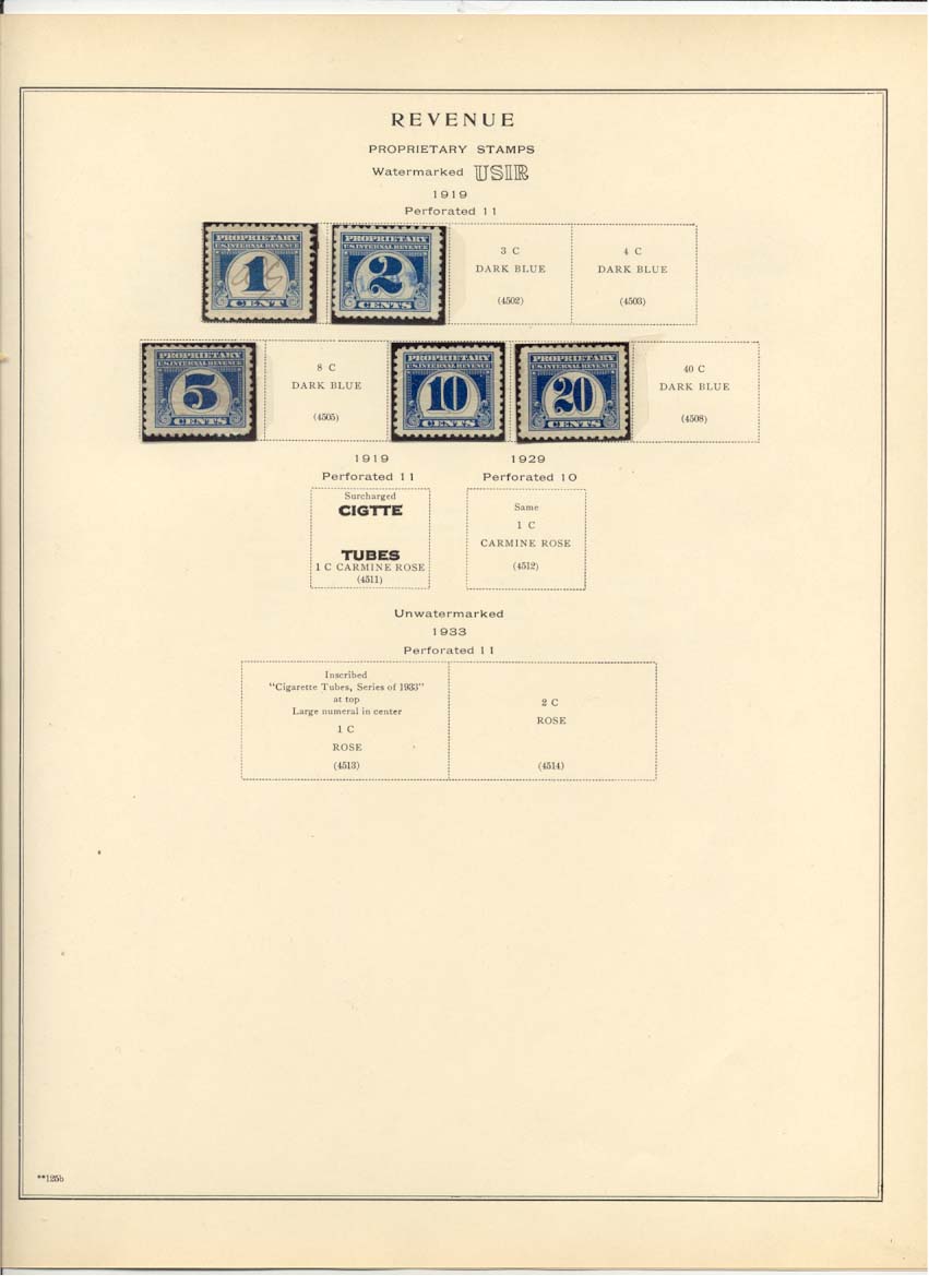 Proprietary Revenue Stamps Catalog #4500, 4501, 4504, 4506, 4507