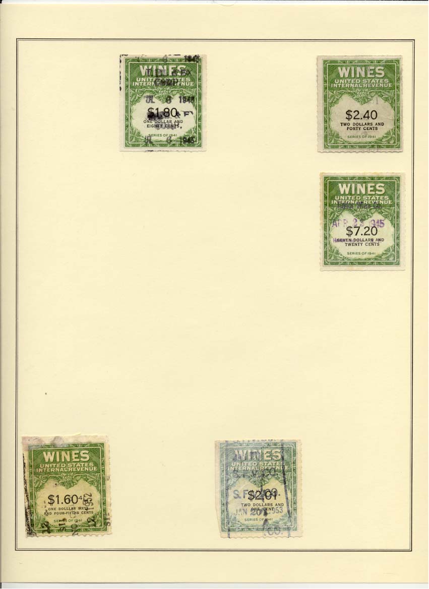 Five Wine Revenue Stamps