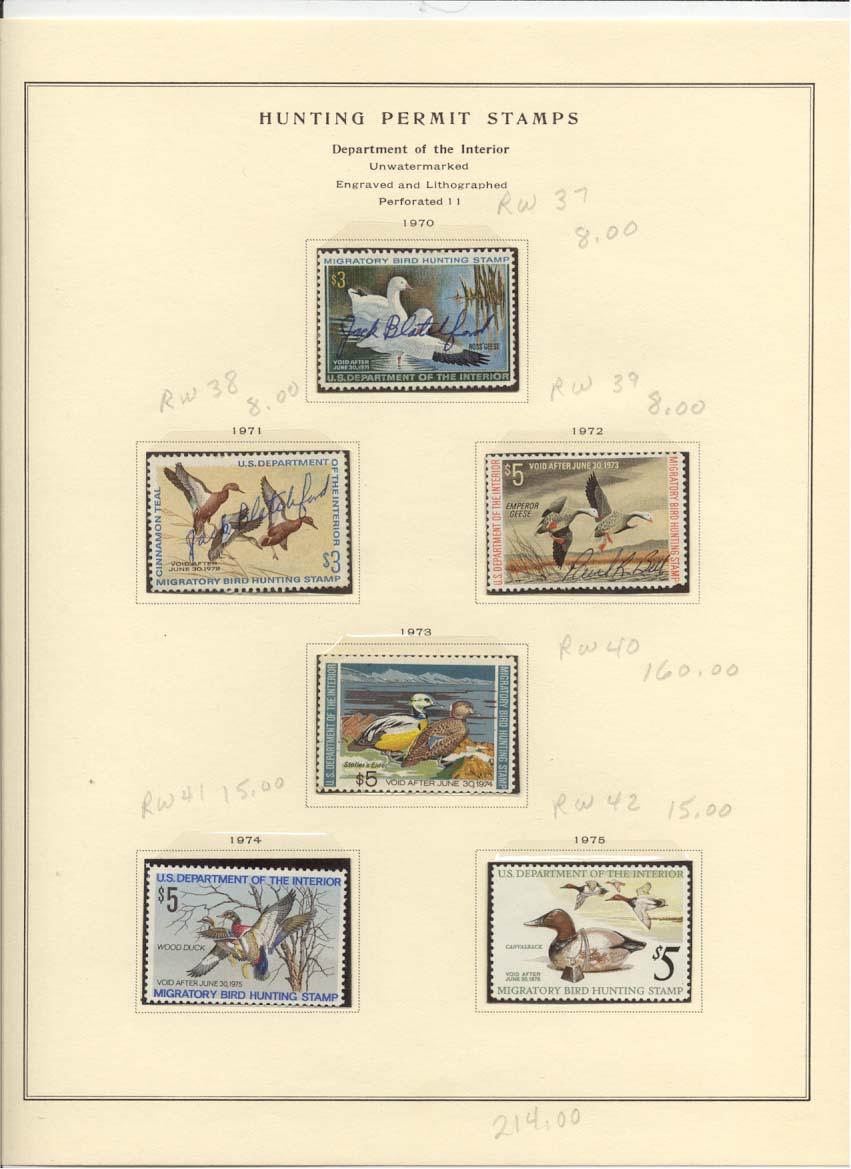 Hunting Permit Duck Stamps Scott #RW37, RW38, RW39, RW40, RW41, RW42