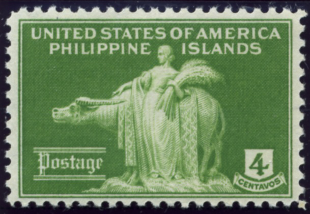 Scott PIPS384 Philippines 4 Centavos Stamp Woman and Carabao